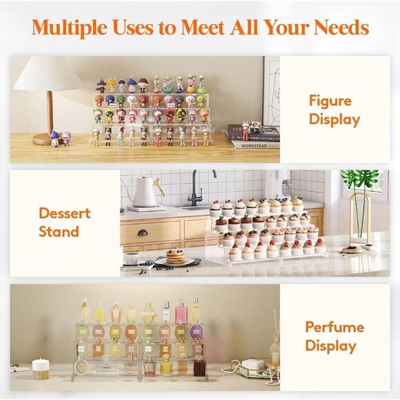 2-Pack, 4 Tier Clear Display Riser Stand, Tool-free Assembly, 12 Inch Organizers - Picture 4 of 5